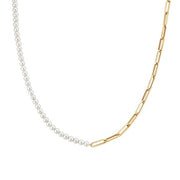 Cultured Pearl And Paperclip Chain Necklace